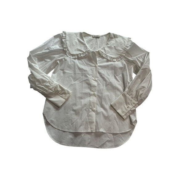 Sandro Alda Ruffle Collar Button-Up Shirt in White - Picture 1 of 6